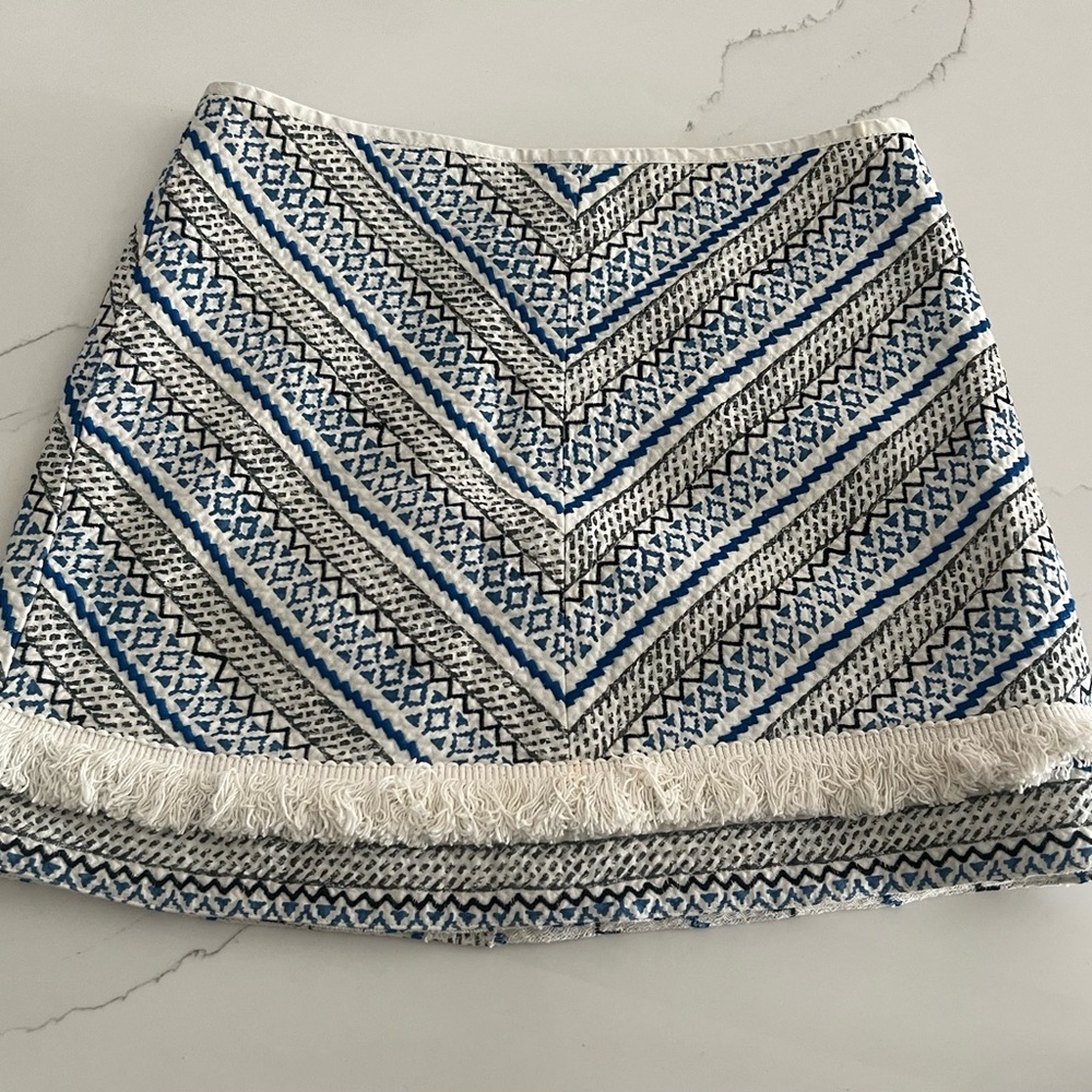 Guess Blue and White Embellished A-Line Mini Skirt